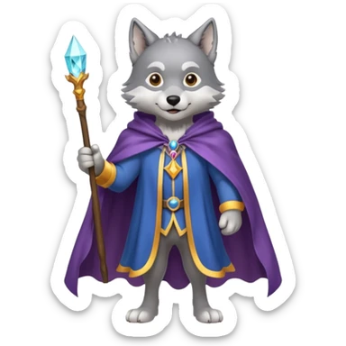 a wolf in a cape, wizard, magic in paw full body sticker