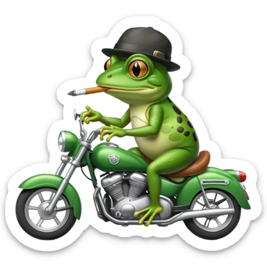 Dope frog riding a motorcycle with a hat on smoking  sticker