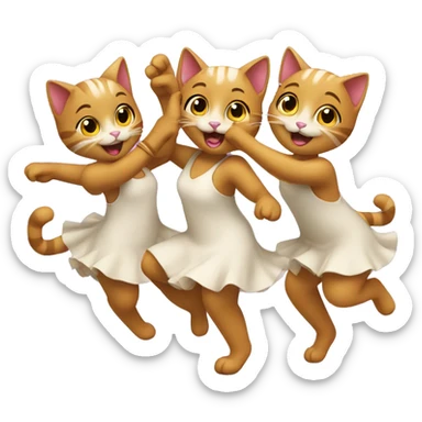 four happy girl cats dancing sticker
