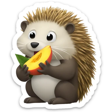 Porcupine eating a mango sticker