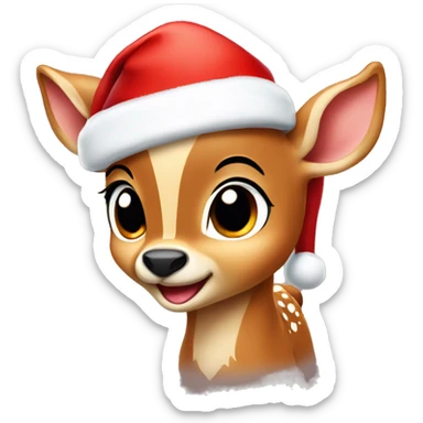 cute animated bambi with a santa hat sticker