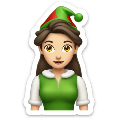 Brunette Female unhappy Christmas elf sticker