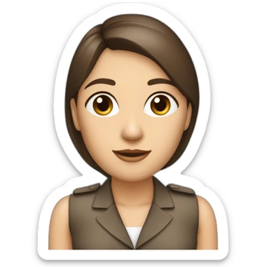 Femme coupe carré brune blanche de peau yeux noisette visage mi rond mi triangulaire air attendrissant corp mince sticker