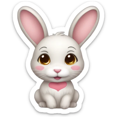 Cute rabbit with blush and hearts sticker