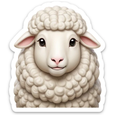 Cinematic Noble Sheep Portrait Emoji, Poised and regal, with a large, sturdy build and a luxuriously fluffy, well-groomed white fleece, deep-set soulful gentle eyes, Simplified yet sharp and sophisticated features, highly detailed, glowing with a soft, dignified glow, high shine, intelligent and calm, stylized with an air of pastoral majesty, focused and attentive, soft glowing outline, capturing the essence of a watchful and confident sheep, so majestic it feels as though it could amble out of the screen with effortless authority! sticker