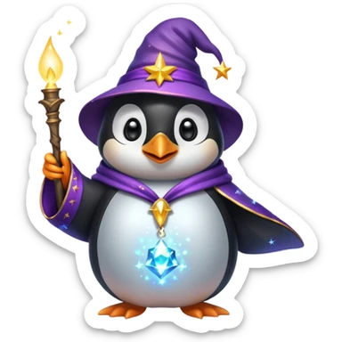 penguin wizard casting a spell sparkles sticker