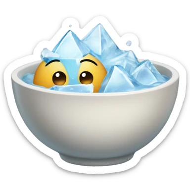 cute animated bowl with water and ice cubes  sticker