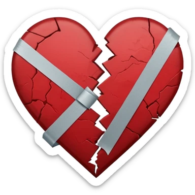 a dark red broken heart taped a little tape band sticker