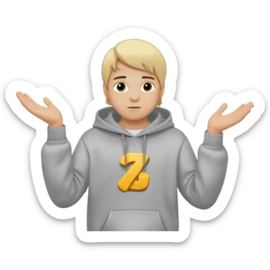 Emoji of a kid with blonde hair and a grey hoodie holds a six in his left hand and a seven in his right sticker