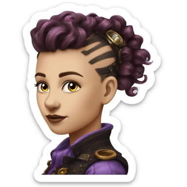 steampunk profile short mohawk purple wavy  on Caucasian girl with small nose round face sticker