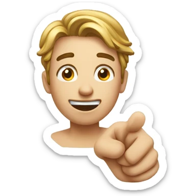 men or women with amazed reaction and hand pointing at right sticker