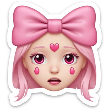 heart eyes emoji but crying pink bow tears sticker