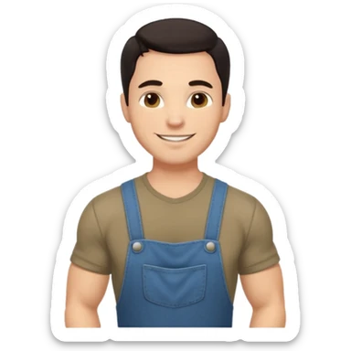 Adult male, light skin, friendly smile, casual farm-style clothes, relaxed posture, muscular, approachable, completely unique from other male roles sticker