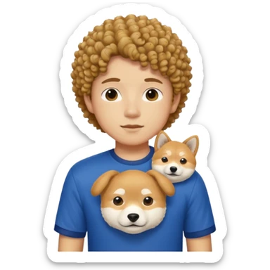 Italy shirt boy curly hair next to Shiba Inu sticker