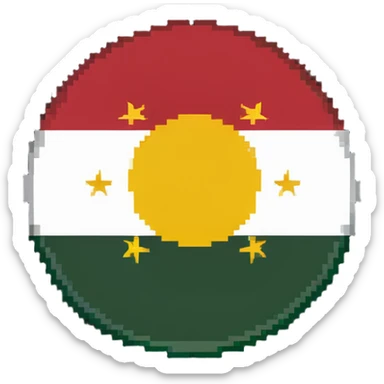 flag of Kurdistan with red, white and green horizontal stripes and a yellow sun symbol sticker