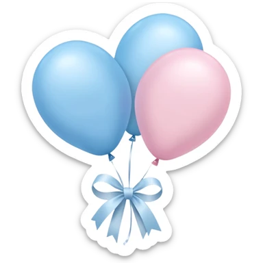 Light pink and pastel blue balloons tied together by a white ribbon sticker