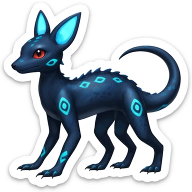 L Scaley Exotic Salandit-Aurorus-Umbreon-Fakémon-hybrid-creature (full body), 4 legs sticker