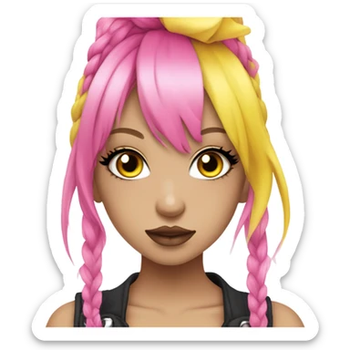 hime gyaru girl, blue eyes, hot pink and yellow split-dyed hair, dark makeup, punk clothes sticker