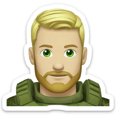 ukrainian military blonde man with a beard with green eyes with blue viking paint on the face  sticker