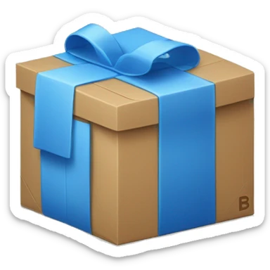 A big blue e-commerce parcel with one large lowercase "b" on the top sticker