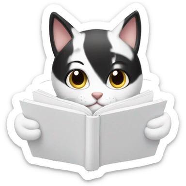 A cute black and white cat reading a blog sticker