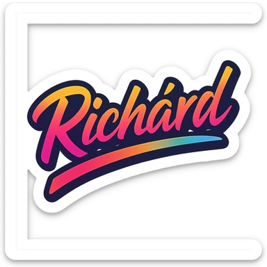 The name 'Richárd' in a modern, colorful gradient font with a dark outline, on a transparent background. The name is either underlined or partially underlined with a dynamic, slanted underline, styled in the manner of the provided sample images. sticker