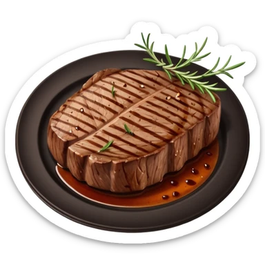 Draw a grilled steak on a plate with grill marks & rosemary garnish. sticker