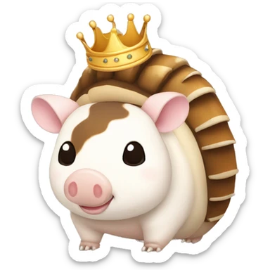  Brown and white piebald chubby round armadillo pig panda centipede armadillo wearing a crown sticker