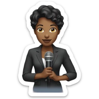 black woman news reporter with microphone sticker