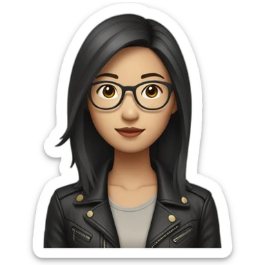 asian girl with glasses and a leather jacket with a shirt and long dark hair sticker