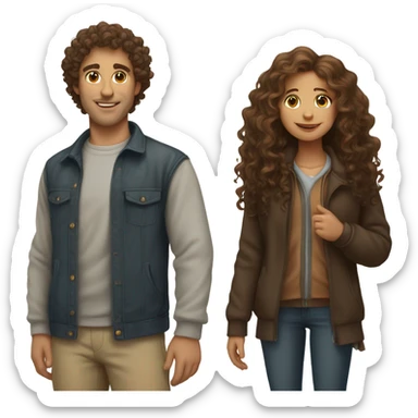 curly brown haired guy with curly brown haired girl sticker