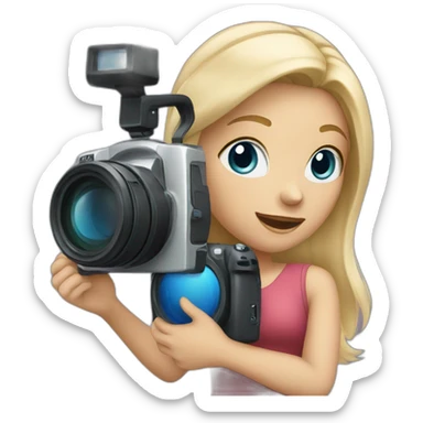 Blonde Girl with blue eyes with camera in her hands sticker