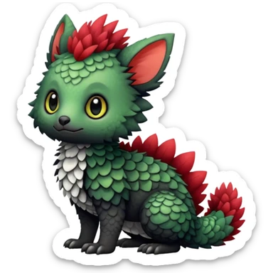Kawaii Cute Edgy Black Green Red fluffy scaly Trico-animal-creature full body sticker