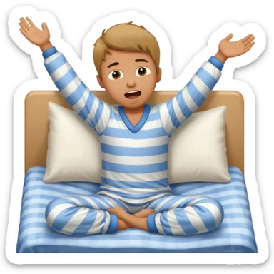 emoji- of a cute stretching boy waking up in bed sticker