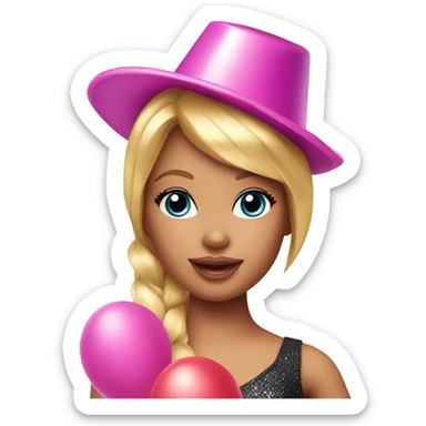 Barbie doll holding a balloon and wearing a party hat  sticker