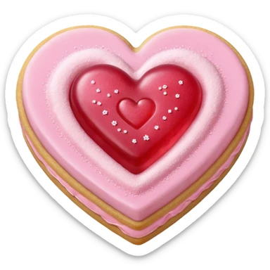 Realistic shortbread cookie in the shape of a heart with pale pink jelly middle filling and sprinkled powder sugar on top. sticker