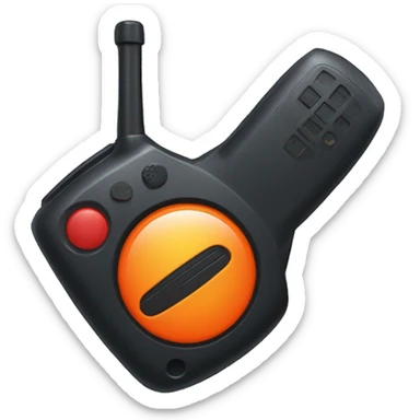 black walkie talkie with red-orange button on side sticker