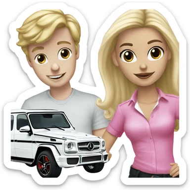 white boy with dark hair buying blonde girl pink Mercedes brabus sticker