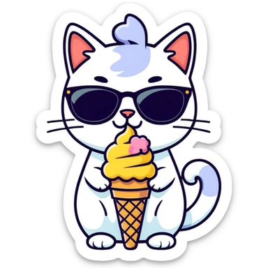 Cat with sunglasses and lick ice cream  sticker