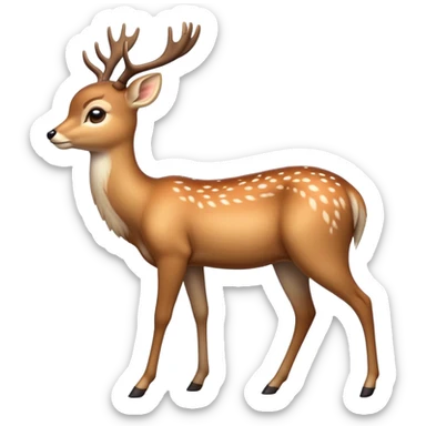 cinematic-[deer]-realistic-full-body-standing on all fours-emoji,-tail-tucked-close,-head-tilted-dramatically,-sleek-[fawn]-fur,-simplified-yet-realistic-focused-features,-highly-detailed,-glowing-with-an-almost-sarcastic-glow sticker