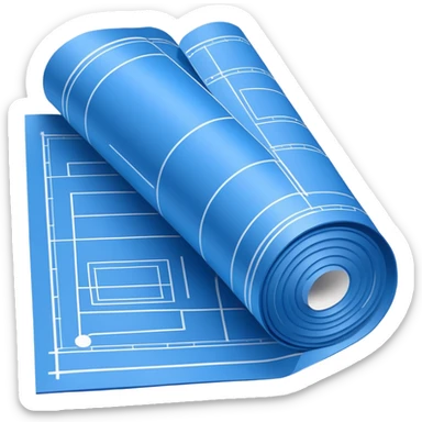 blue blueprint plan with white lines, side view, with one corner rolled up sticker