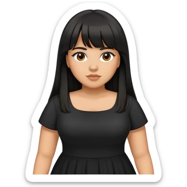Latina medium skin tone with bangs black long hair plus size black dress sticker