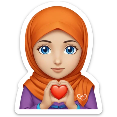 Turkish beautiful finish Konya girl blue eyes with orange lila hijab and hold heart in her hand  sticker