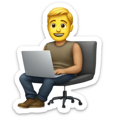 a guy behind a laptop and a footrest underneath sticker