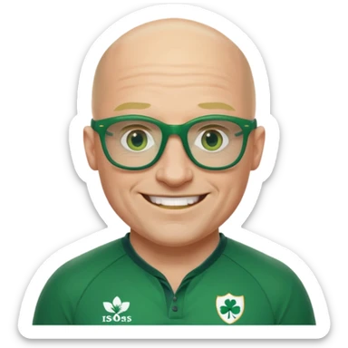 irish rugby player with no hair and green glasses sticker