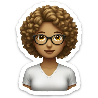A girl with curly hairs wearing glasses sticker