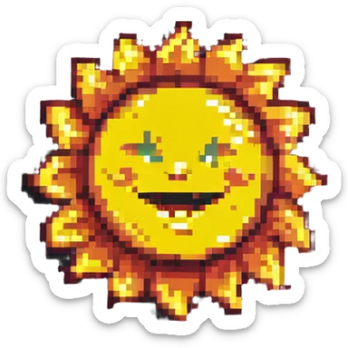 pixel art sticker illustration of a smiling sun sticker