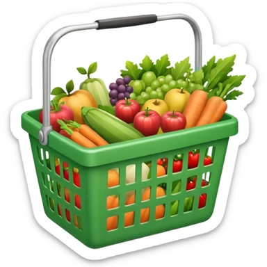 A GREEN SHOPPING BASKET WITH GROCCERIES IN IT sticker