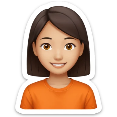 Asian narrow eyed girl with orange shirt sticker
