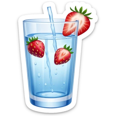 glass of water with strawberry slices sticker